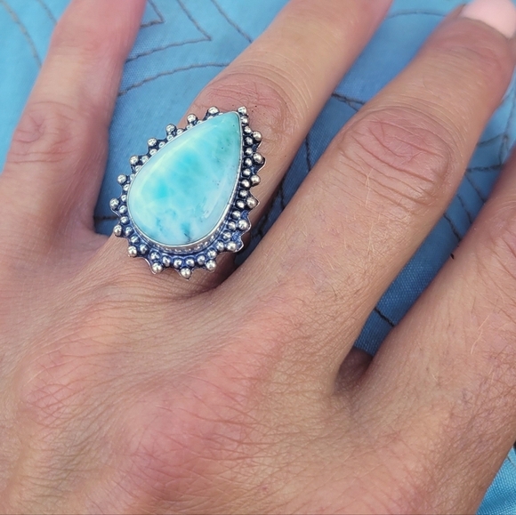 🩵 Genuine Larimar Gemstone Ring Sterling Silver 925 Stamped - Picture 6 of 7